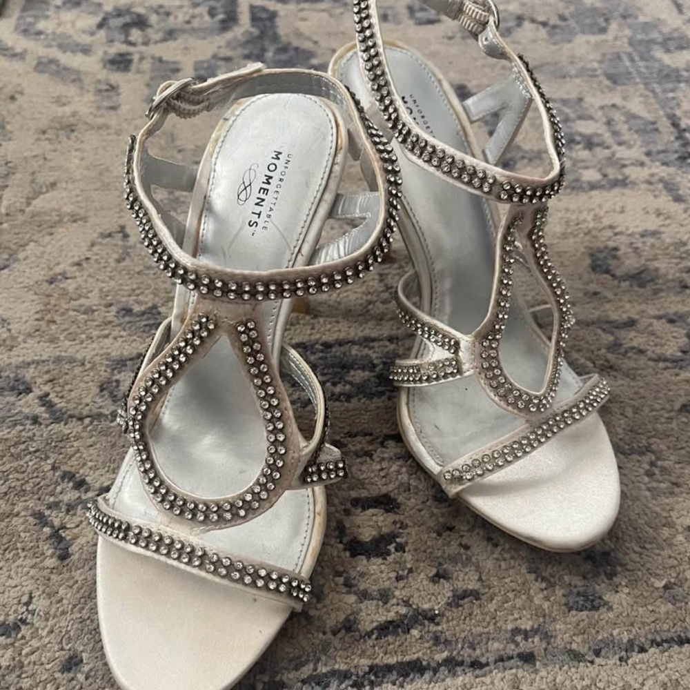 Chic White Rhinestone Heels by Moments